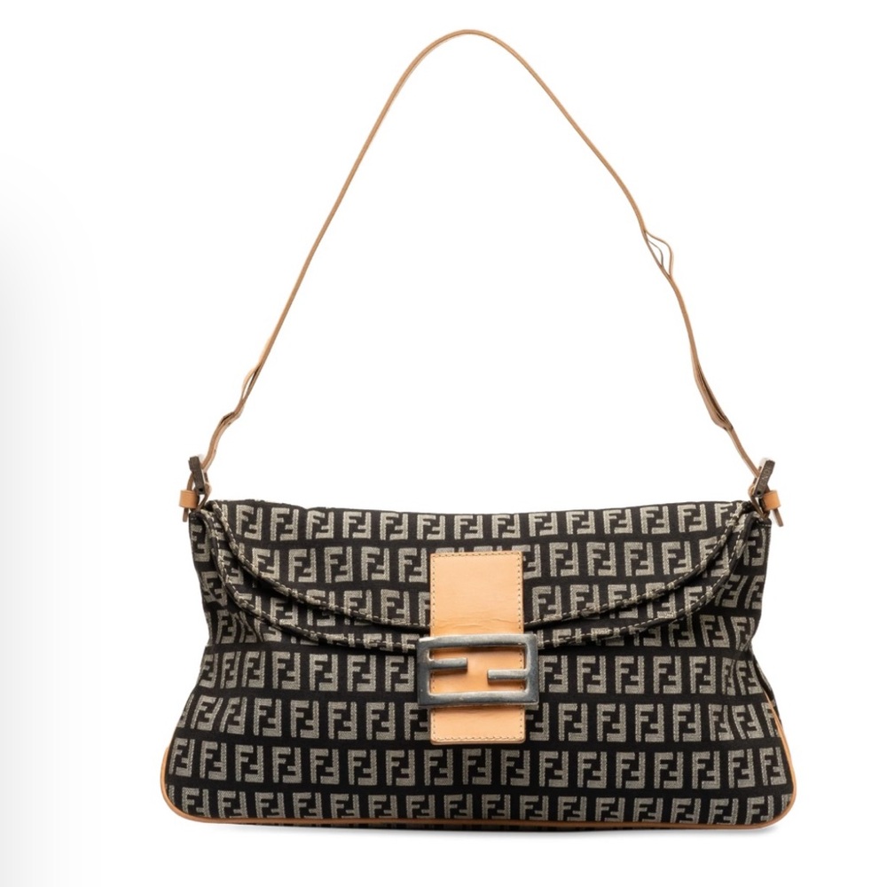 Fendi Zucchino Canvas Double Flap Shoulder Bag